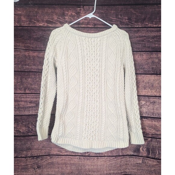 LL Bean Signature Ivory Fisherman Cable Knit Sweater Cotton Size Womens XS - Picture 2 of 10